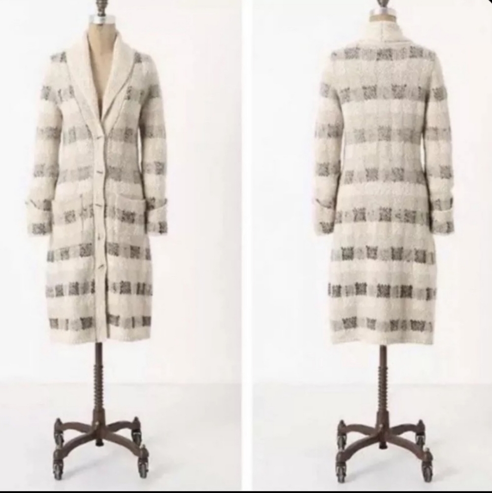 Anthropologie Far Away From Close Bent Plaid Sweater Coat S EUC!
